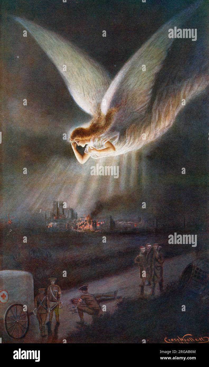 WW1 - la lumière dans nos Ténèbres - un ange illumine le personnel médical courageux sur le front occidental Banque D'Images