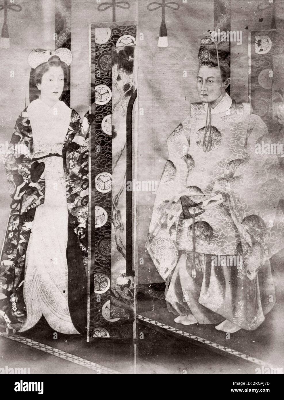 1870's Japon - un magnat et sa femme (d'une peinture) - du magazine 'l'extrême Orient' Banque D'Images