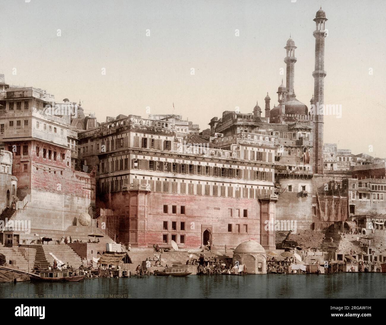 Photographie ancienne de la fin du XIXe siècle : mosquée d'Alamgir ou d'Aurangzeb, Benares, Varanasi, Inde. Banque D'Images