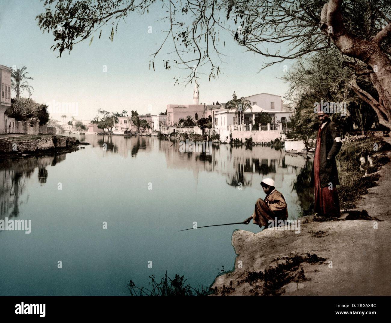 C.1890's Egypte Photochrome - canal à Alexandrie Banque D'Images