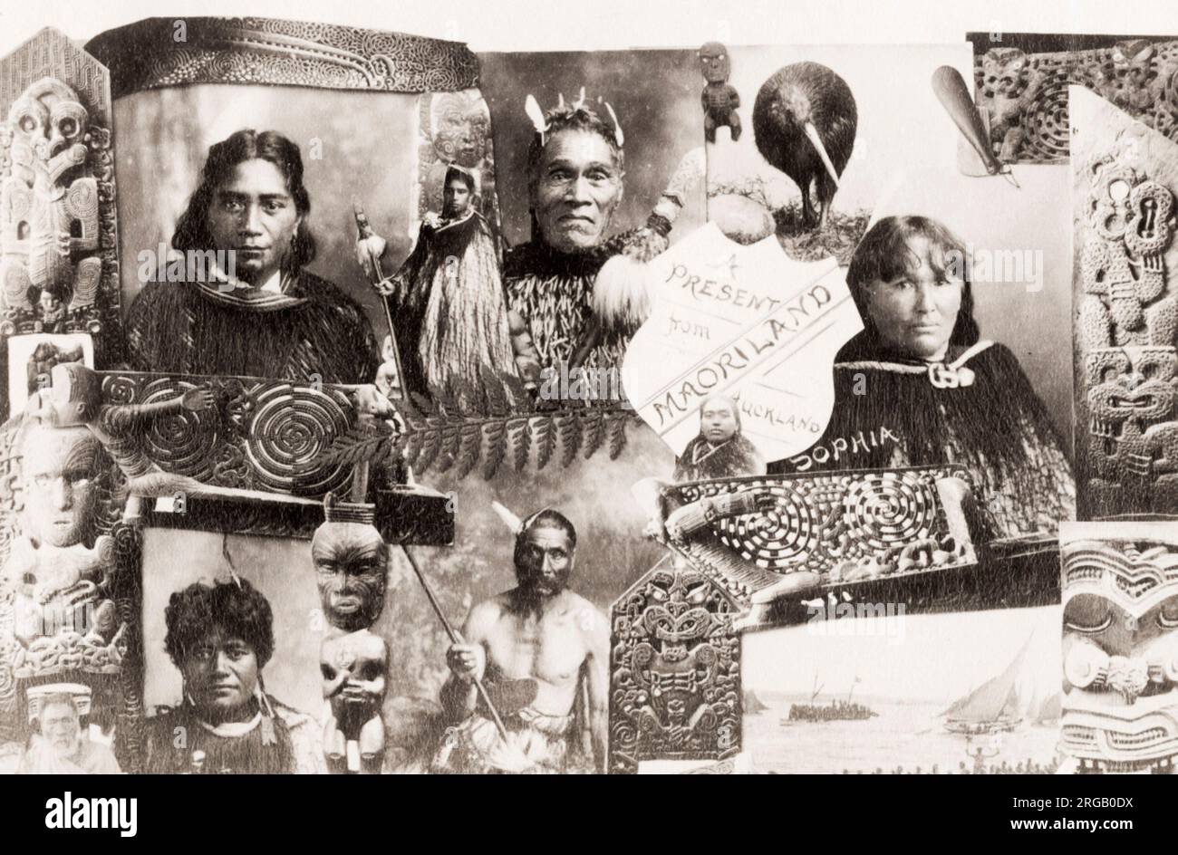 Photographie du XIXe siècle : images composites des Maoris, tirées d'un album souvenir touristique. Banque D'Images