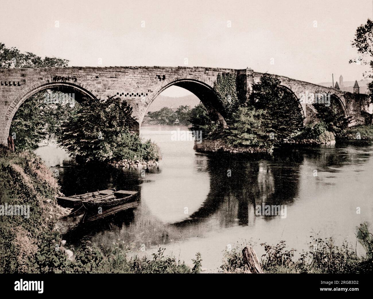 Vintage 19e siècle / 1900 photographie: Stirling Old Bridge est un pont en pierre qui traverse la rivière Forth, Ecosse. Banque D'Images