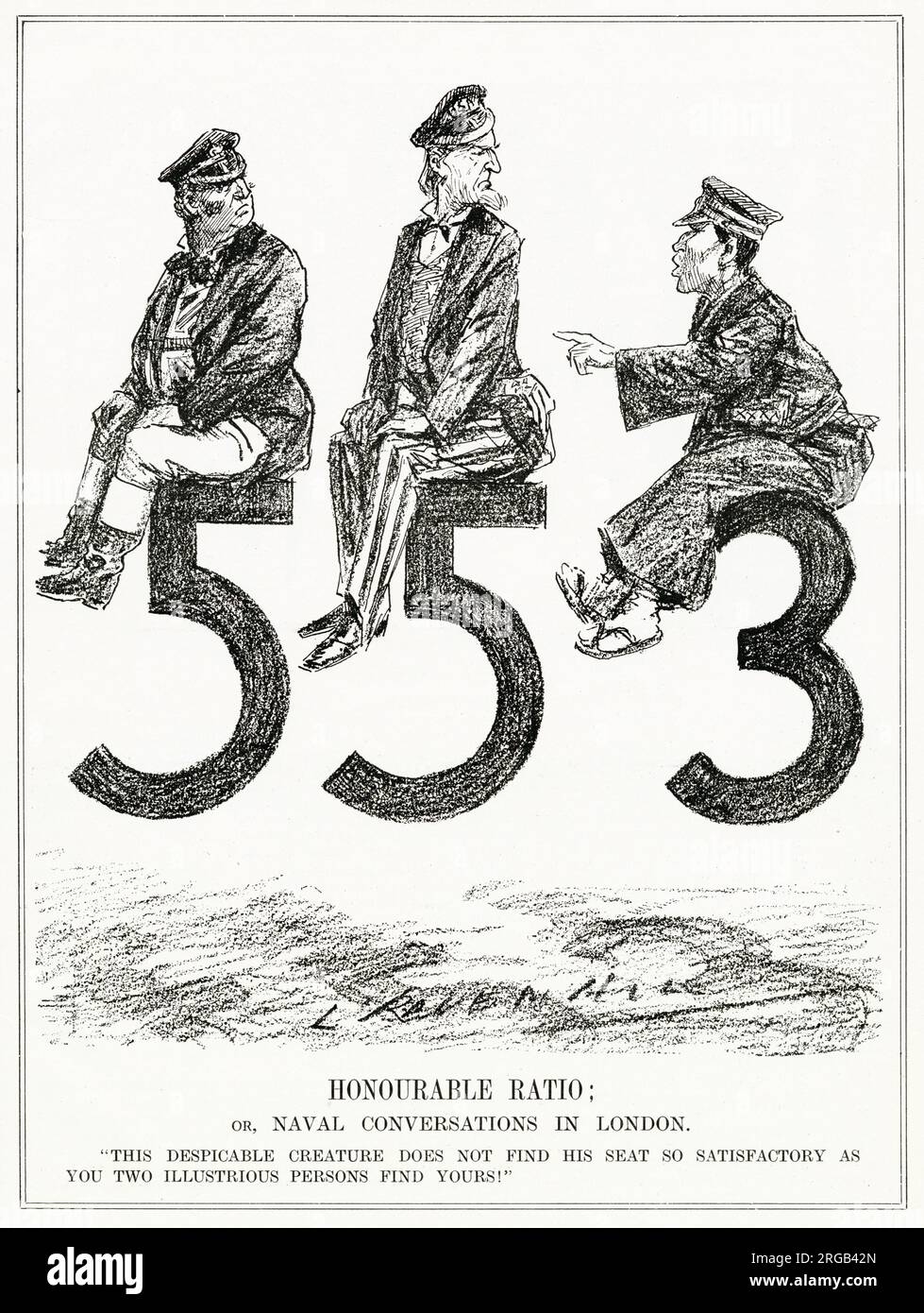 Honourable ratio : or, Naval Conversationsin London. Ratio 5:5:3, entre la Grande-Bretagne, les États-Unis d'Amérique et le Japon. Banque D'Images