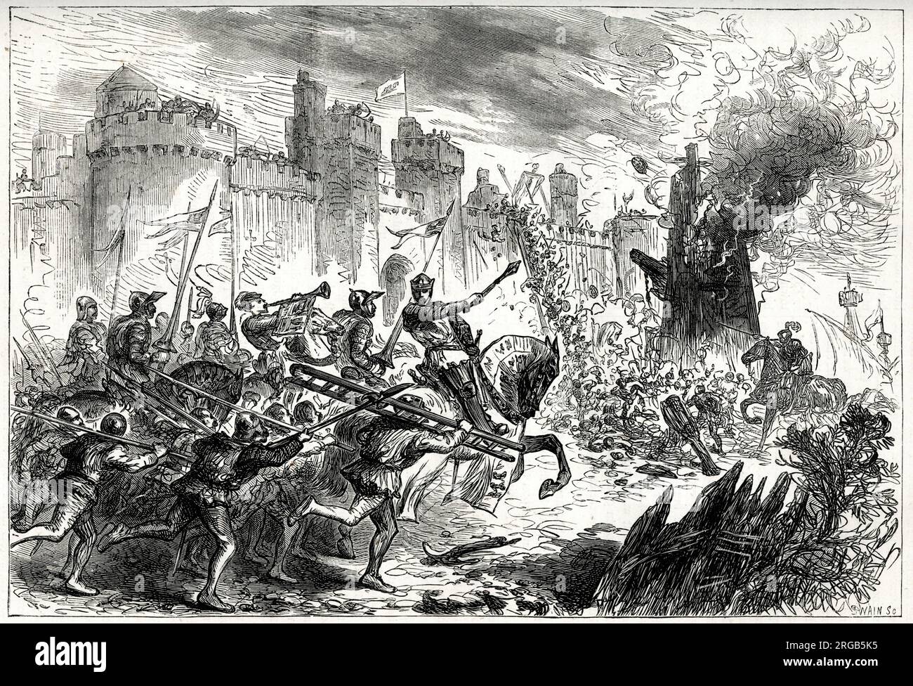 Le roi Edward I en action pendant le siège de Berwick, pendant la première Guerre de l'indépendance écossaise. Banque D'Images