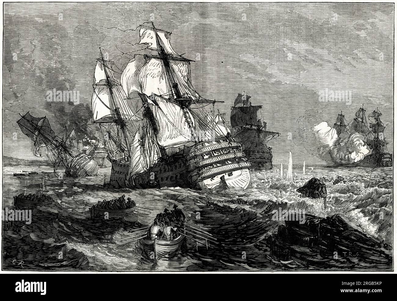 Les navires ennemis français se sont échoués au large du point de Grao (ou Grau, le port de Valence, Espagne), pendant la guerre péninsulaire (1807-1814). Banque D'Images