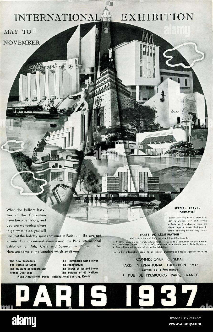 Publicité pour l'exposition internationale de Paris, Foire mondiale, mai 1937 Banque D'Images