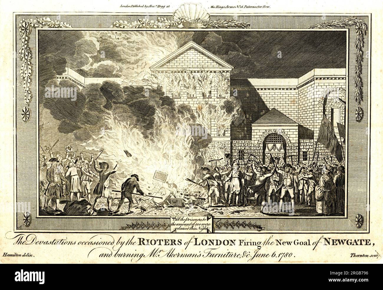Des émeutiers incendient la prison de Newgate, Londres, le 6 juin 1780 Banque D'Images