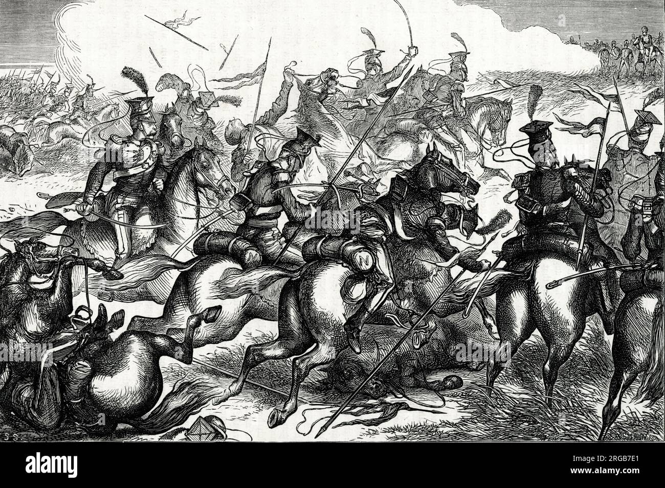 Charge des lanciers français à la bataille de Waterloo, 18 juin 1815. Banque D'Images