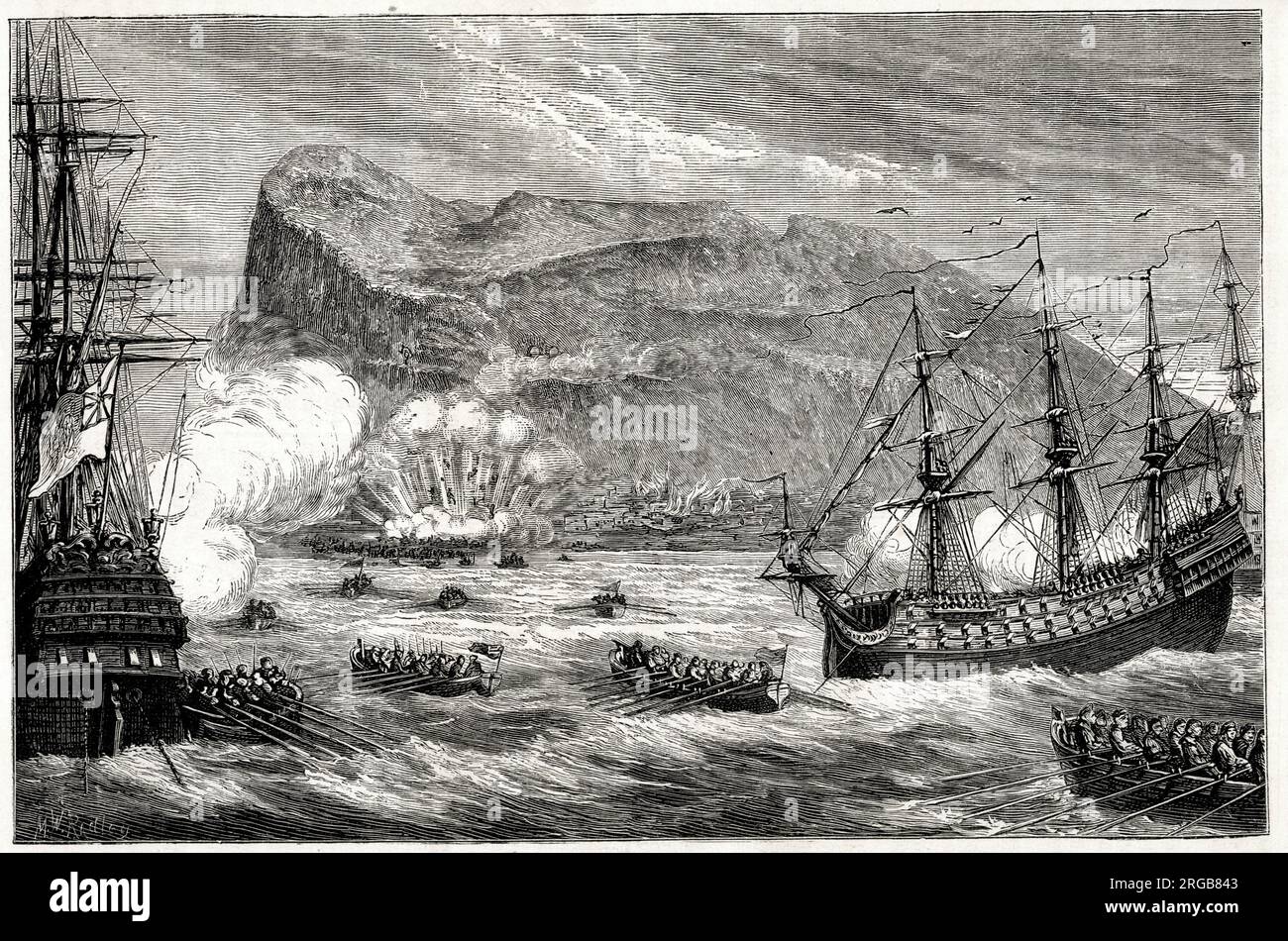 La capture de Gibraltar par les forces anglo-néerlandaises, du 1 au 4 août 1704, dans le cadre de la guerre de succession d'Espagne (1701-1714). Banque D'Images