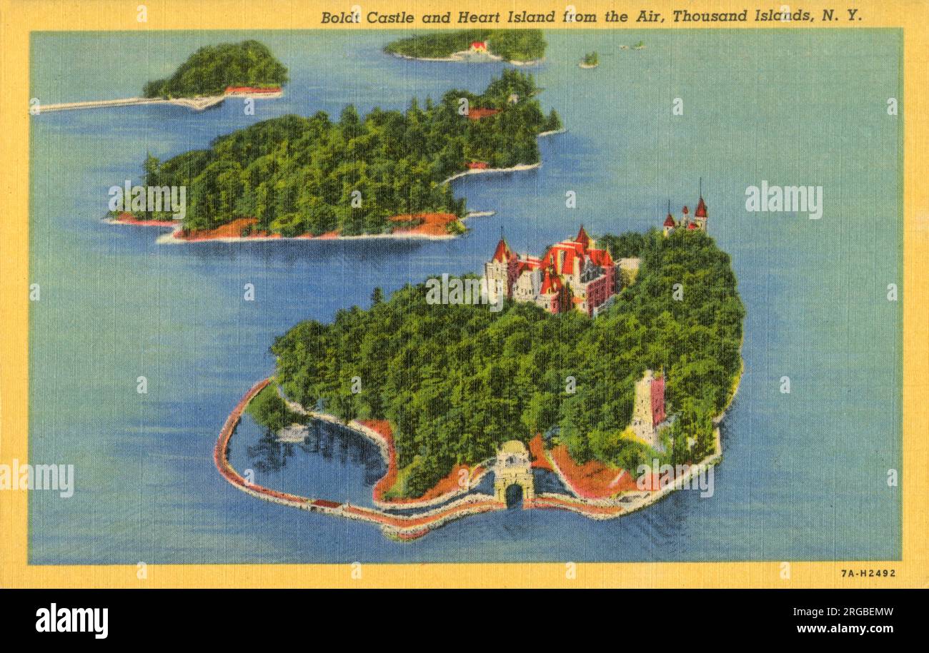 Boldt Castle et Heart Island depuis les airs - Thousand Islands, NY State, USA. Banque D'Images