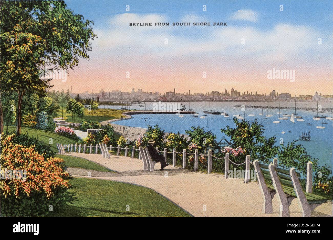 Vue de la Skyline depuis South Shore Park, Milwaukee, Wisconsin, États-Unis Banque D'Images