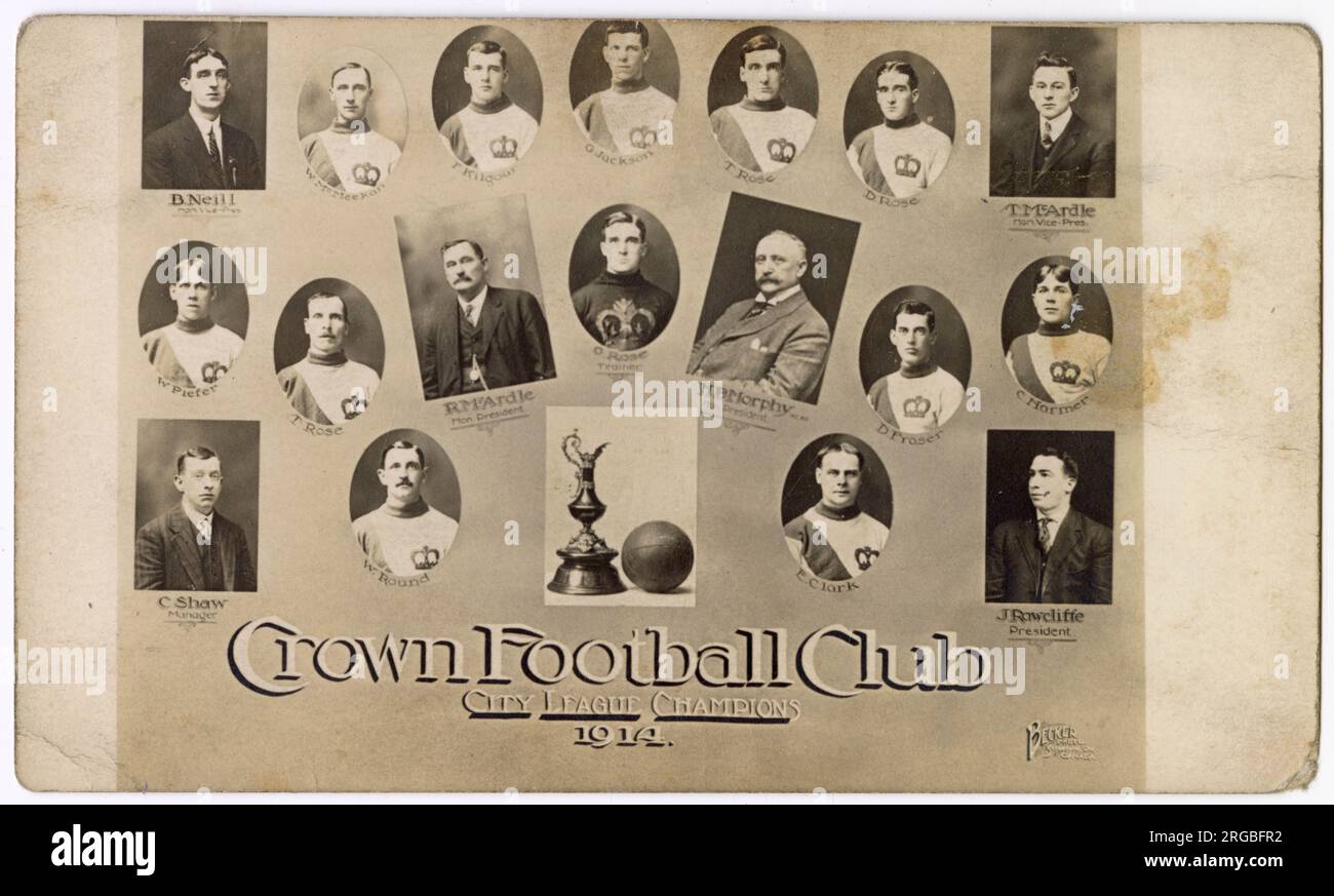 Crown football Club, Stratford, Ontario, Canada - Champions de la City League, 1914. Banque D'Images