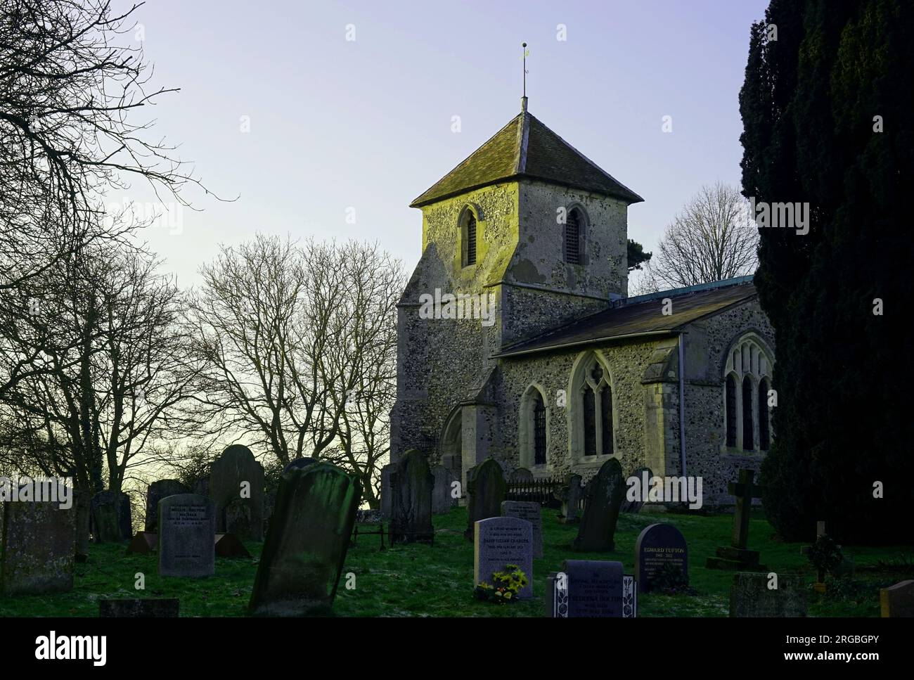 Église Sainte-Marie-la-Vierge à Clothall un après-midi d'hiver Banque D'Images