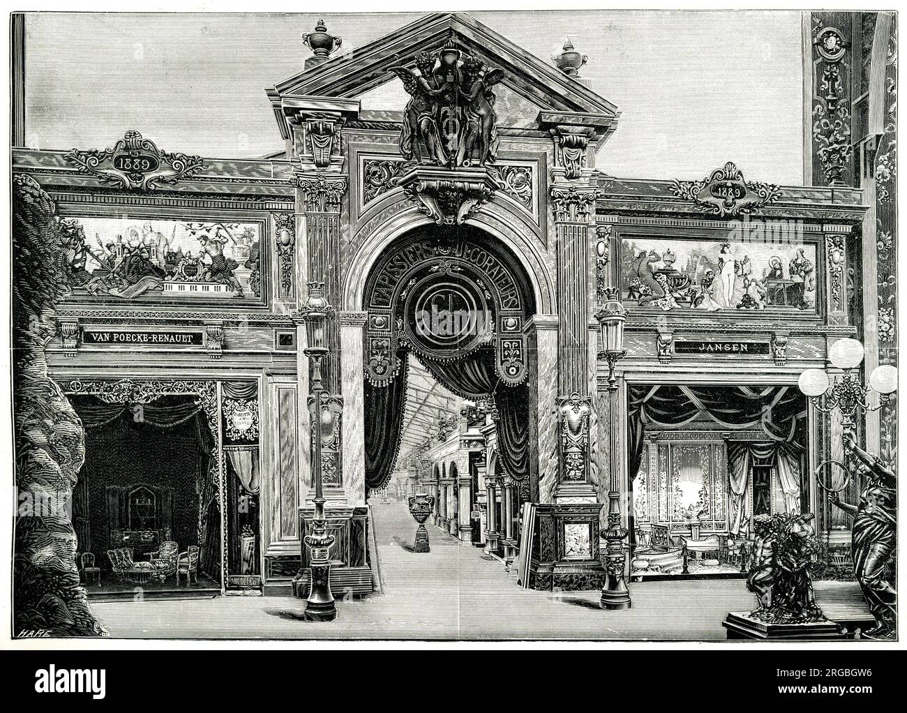 Entrée à la Section de la tapisserie, exposition internationale du monde, Paris 1889 Banque D'Images