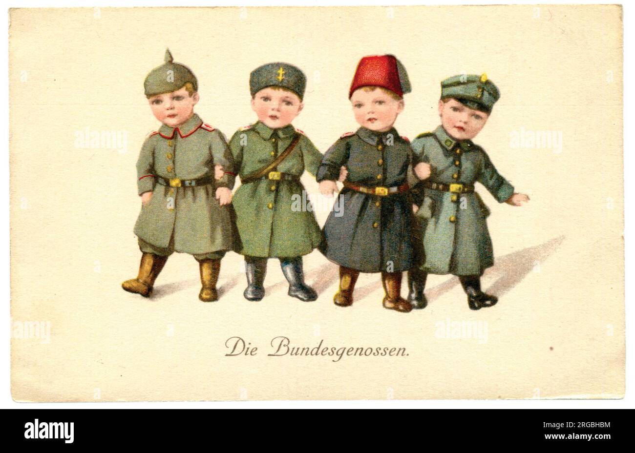 Les enfants étaient fréquemment utilisés dans les images de propagande par tous les côtés. Ici sont représentés L à R, Allemagne, Bulgarie, Turquie et Autriche. WW1 Banque D'Images