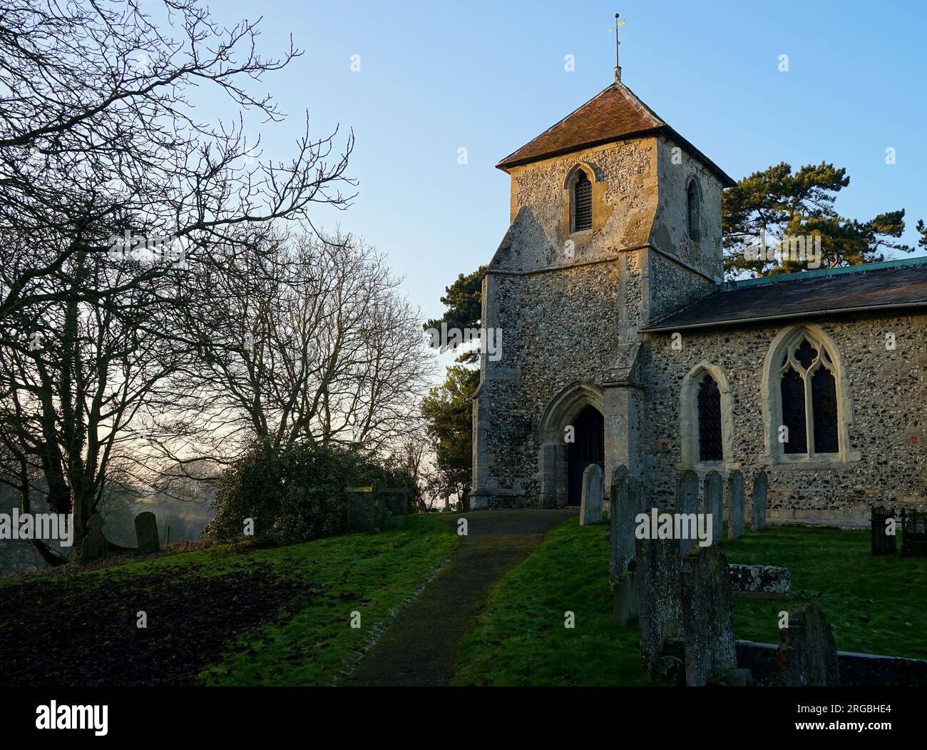 Église Sainte-Marie-la-Vierge à Clothall un après-midi d'hiver Banque D'Images