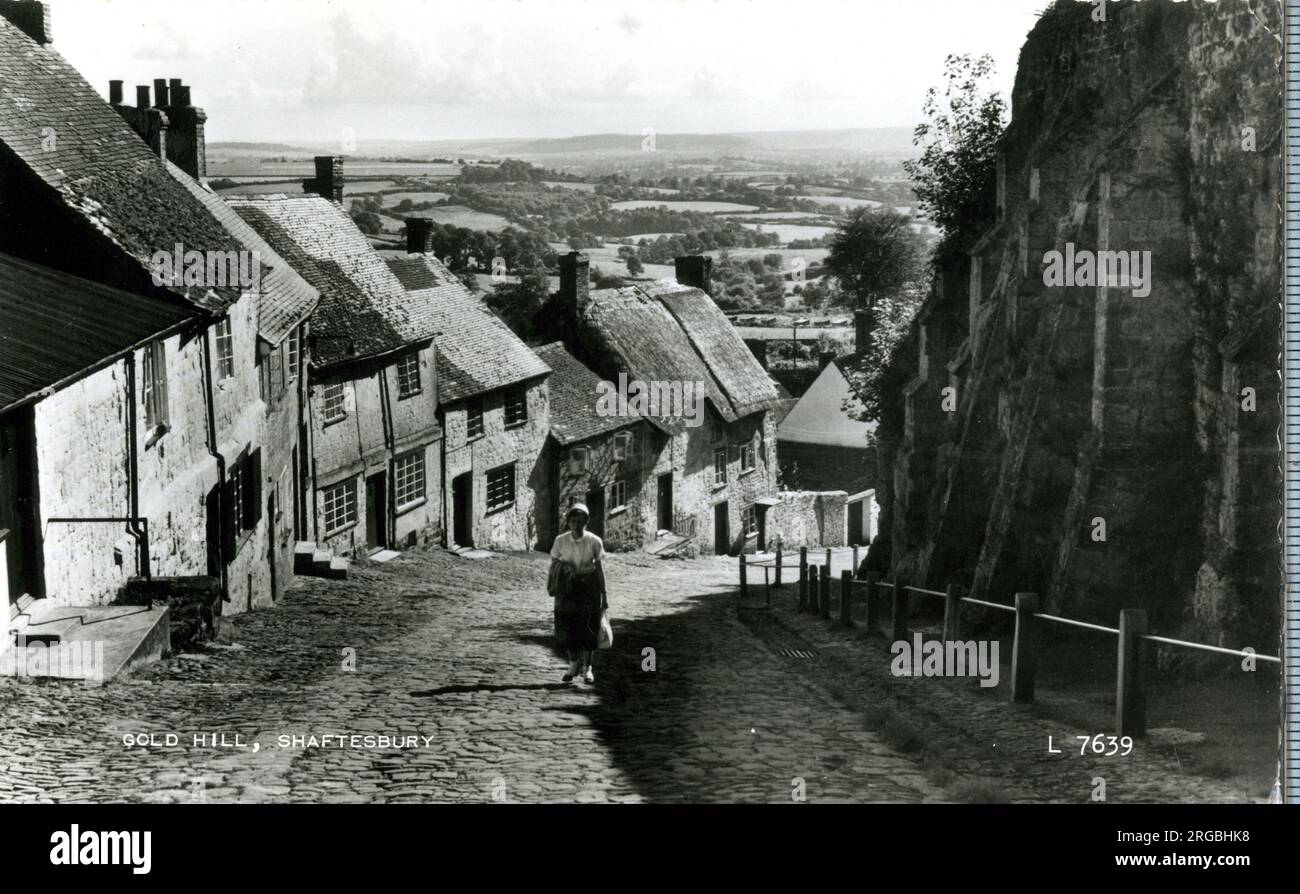 Gold Hill, Shaftesbury, Dorset, rendu célèbre par une publicité Hovis il y a quelques années. Banque D'Images