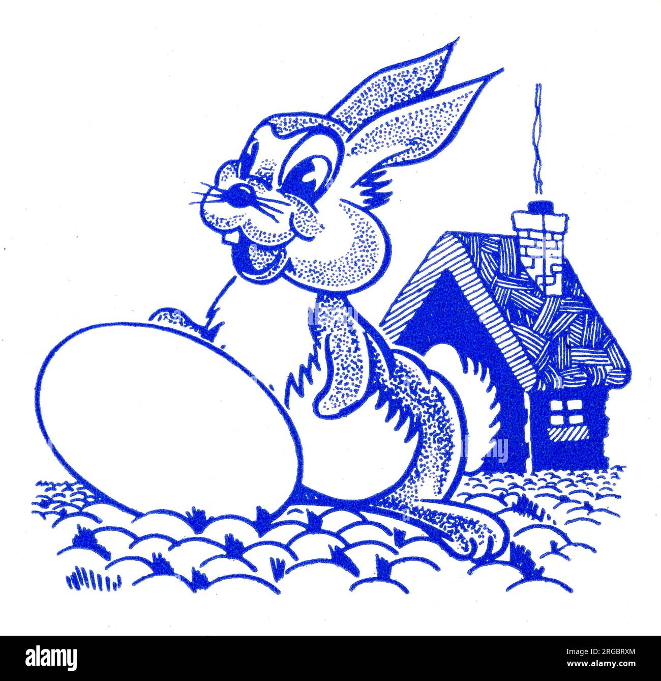 Lapin de style dessin animé avec gros oeuf - 1950s bloc d'imprimante Banque D'Images