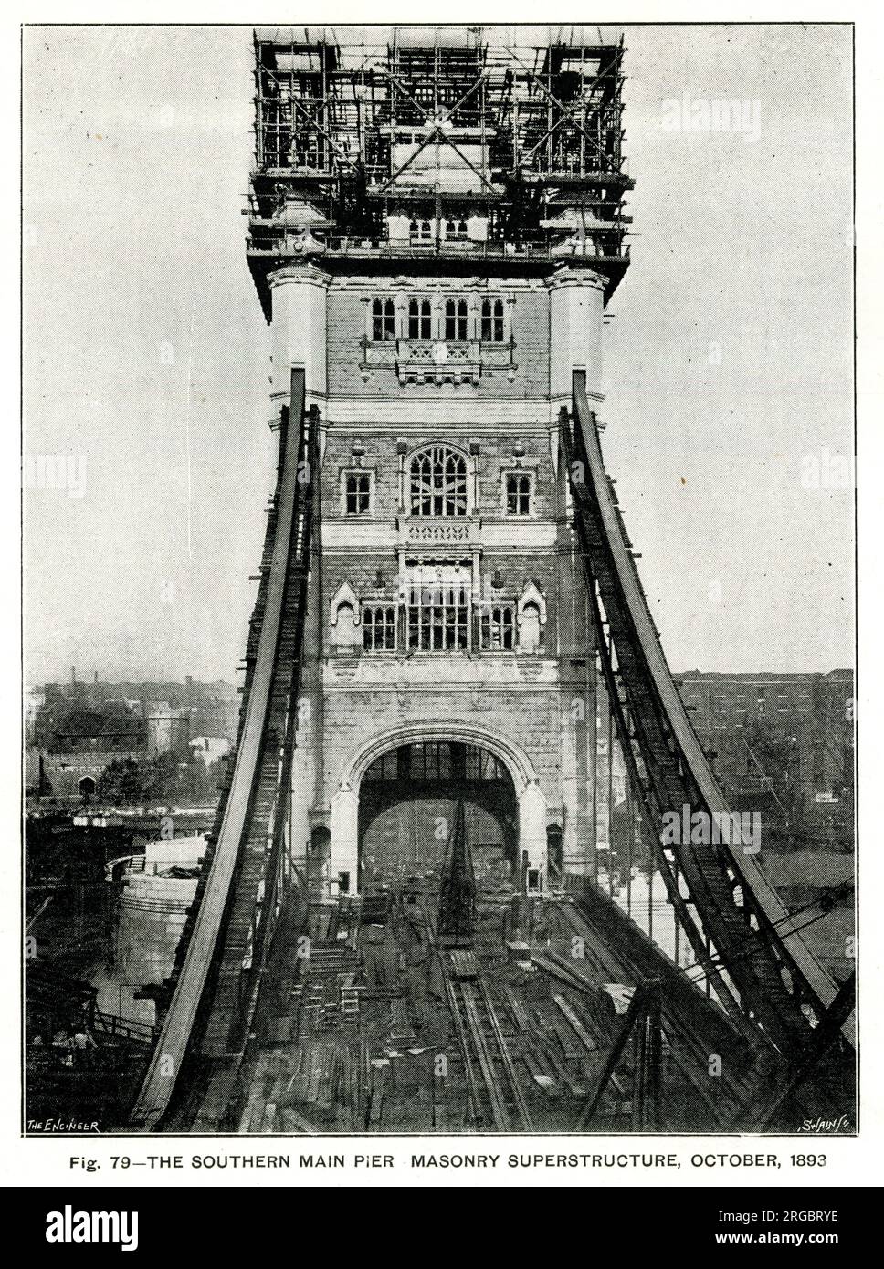 Tower Bridge, Southern main Pier, superstructure en maçonnerie, octobre 1893 Banque D'Images
