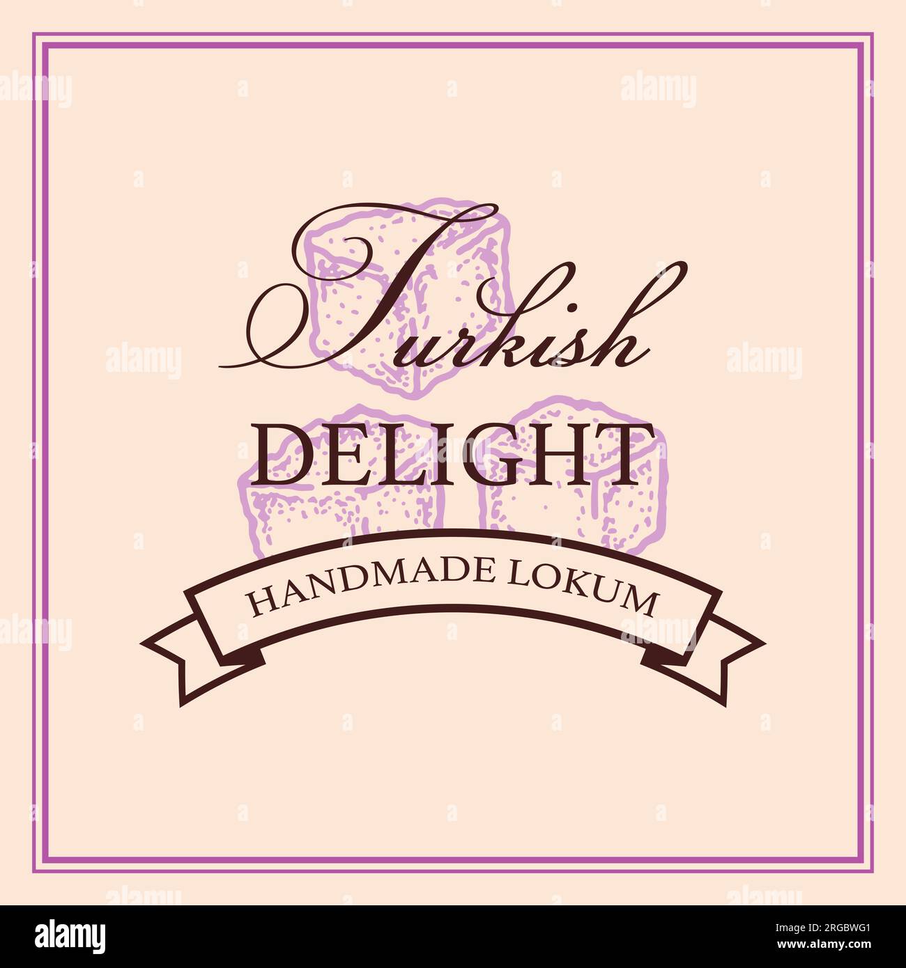 Modèle de logo Turkish Delight. Illustration vectorielle dans le style d'esquisse. Conception pour la marque et l'emballage. Doux oriental. Culture asiatique Illustration de Vecteur