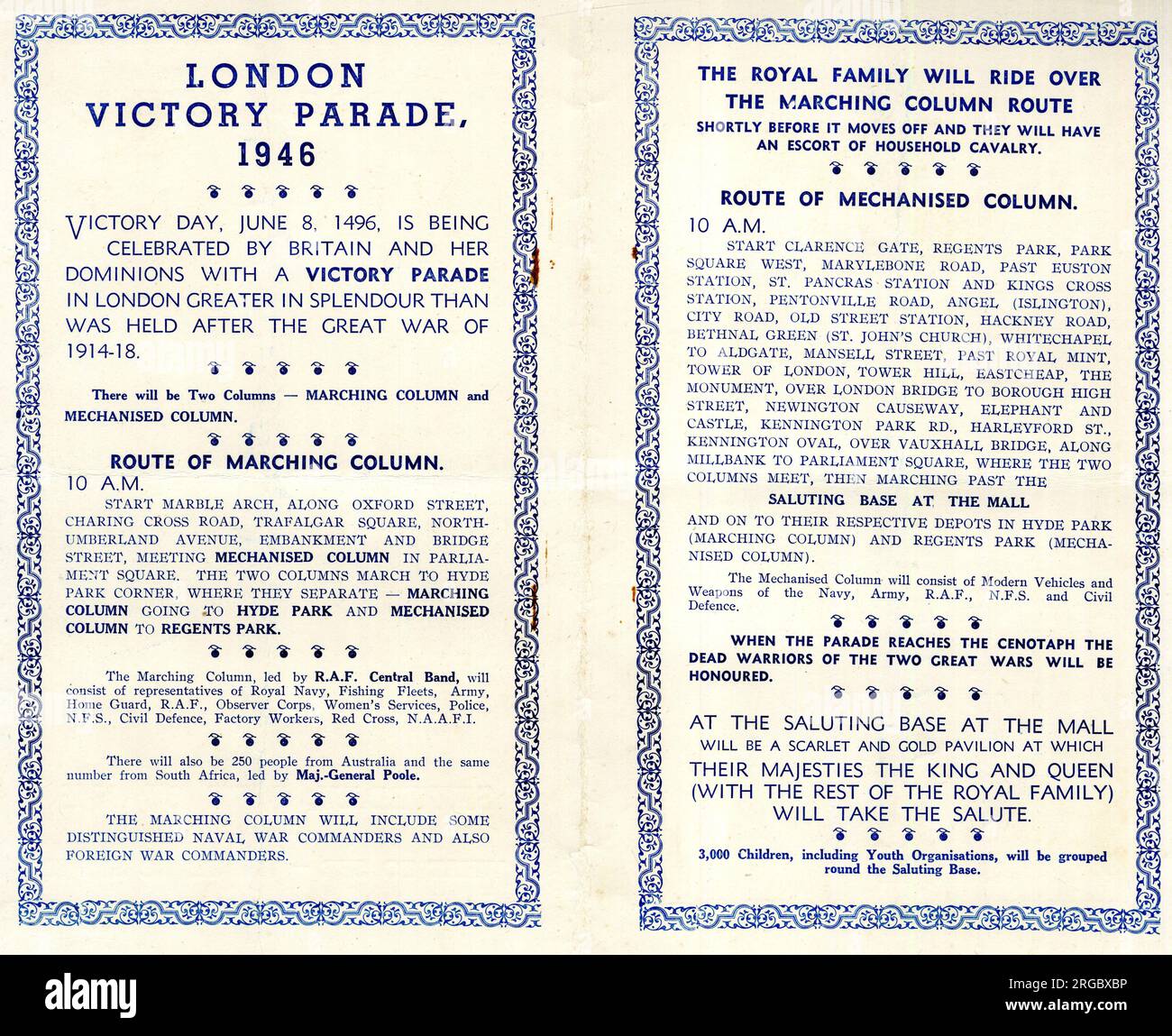 Programme, Victory Parade, 8 juin 1946, Londres Banque D'Images