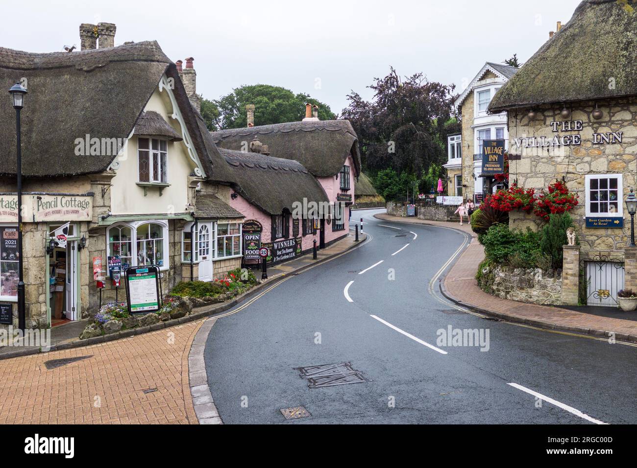 Les toits de chaume pittoresques dans Shanklin Old Village dans l'île de Wight, Angleterre, Royaume-Uni Banque D'Images