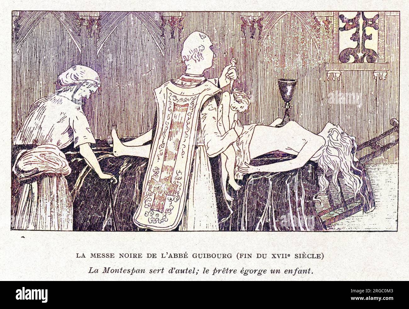 Le douteux abbe Guiborg, assisté de la sorcière la Voisin, interprète une 'petite Noire' pour permettre à madame de Montespan, maîtresse de Louis XIV, de conserver son pouvoir. Banque D'Images