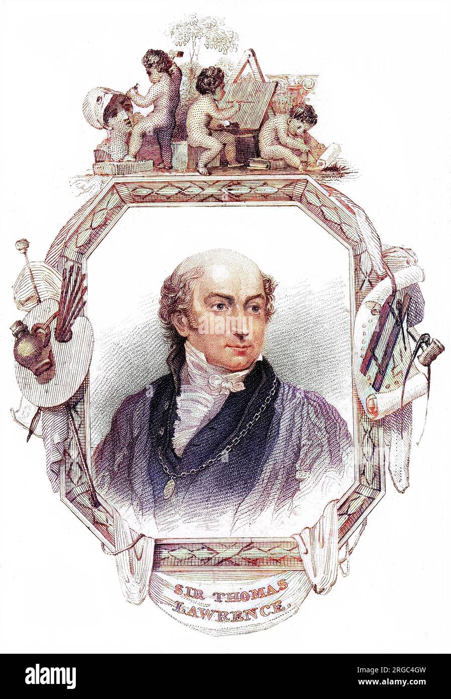 ARTISTE DE SIR THOMAS LAWRENCE, avec des chérubins et du matériel d'artiste. Banque D'Images
