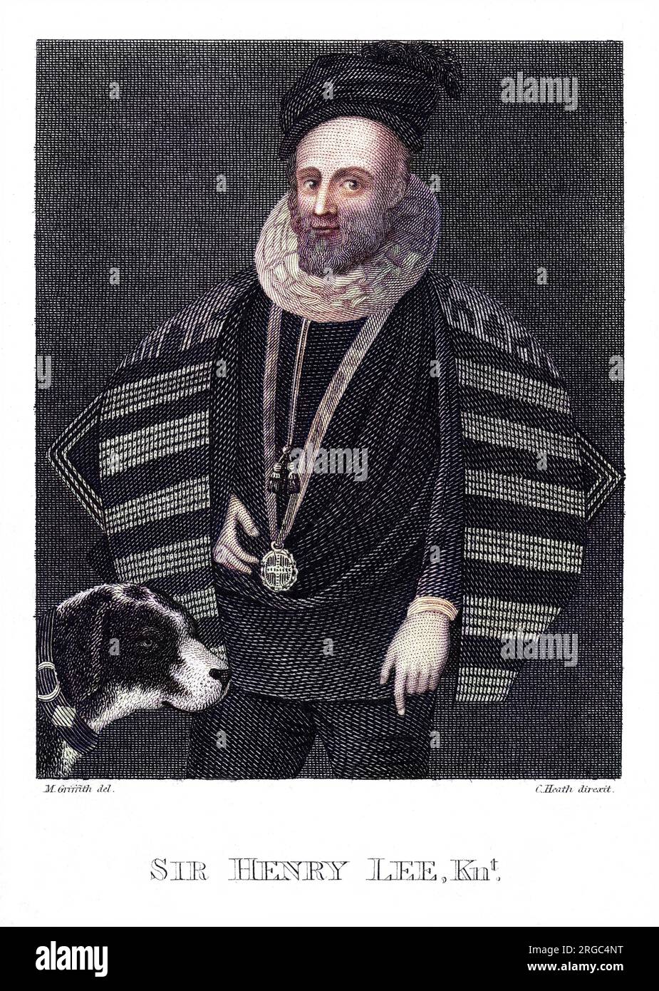 SIR HENRY LEE courtier, champion de la reine Elizabeth I d'Angleterre, avec son chien. Banque D'Images