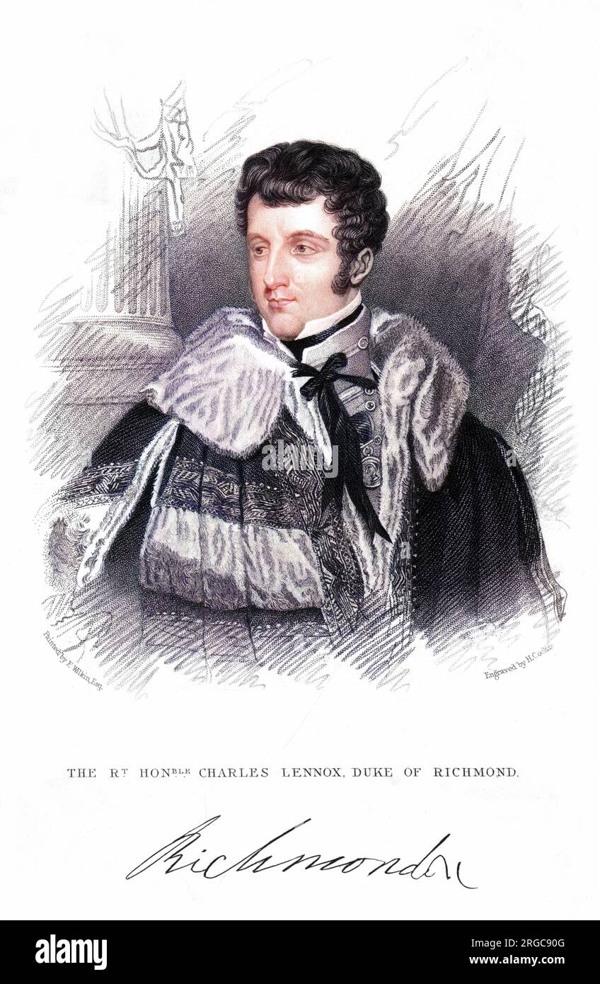 CHARLES GORDON LENNOX, cinquième duc de RICHMOND (1791 - 1860), soldat et homme d'État, dans les robes de son homologue avec son autographe. Banque D'Images