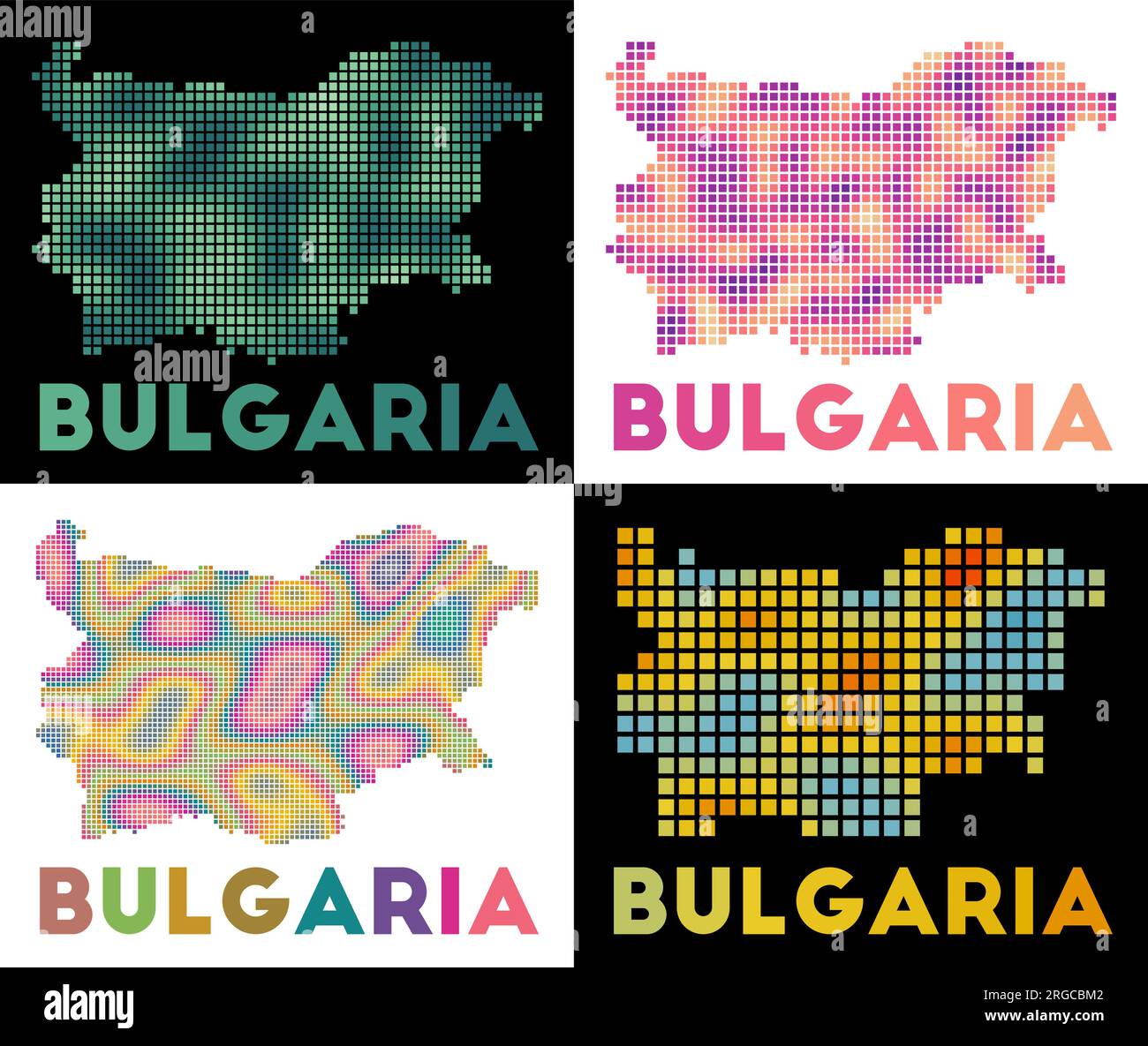 Carte Bulgarie. Collection de carte de la Bulgarie dans le style pointillé. Bordures du pays remplies de rectangles pour votre conception. Illustration vectorielle. Illustration de Vecteur