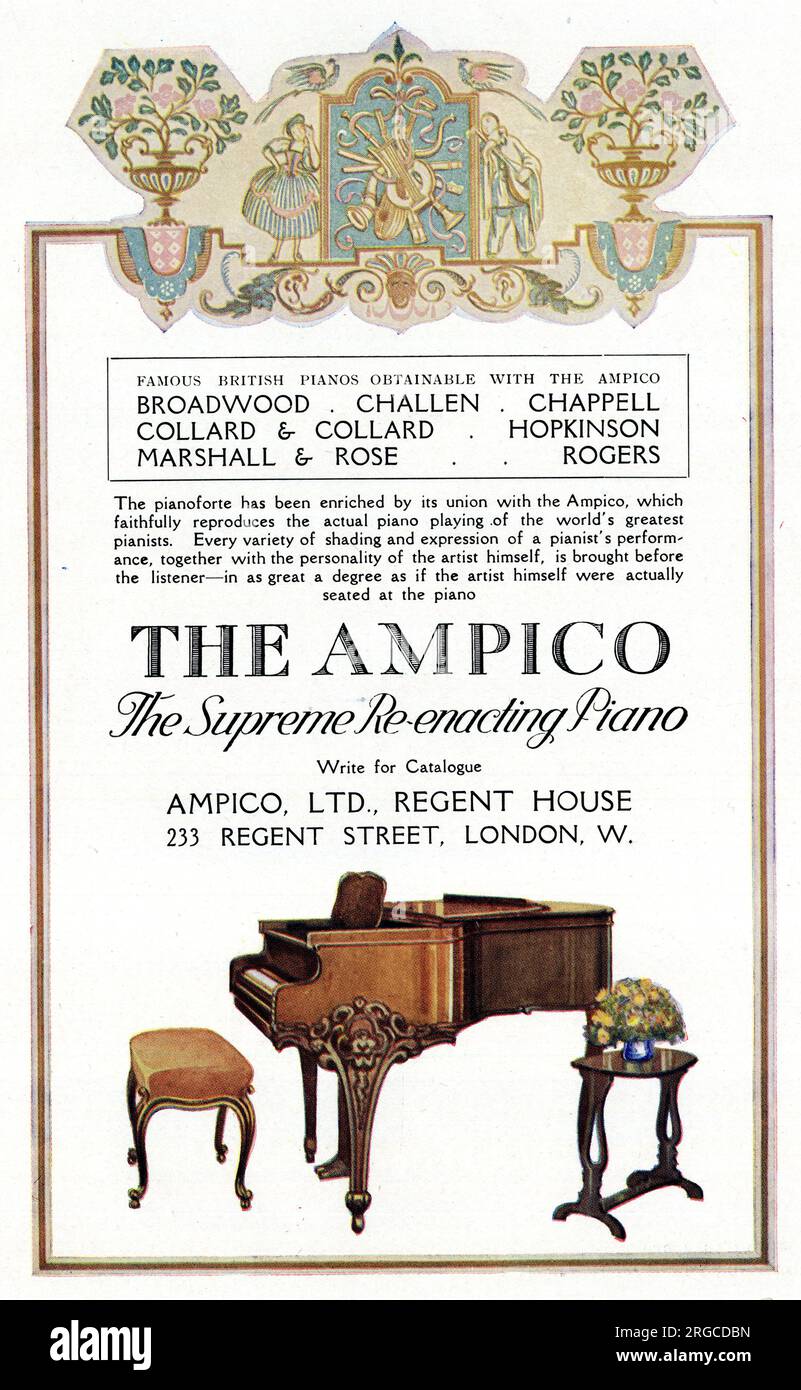 Publicité, The Ampico, The Supreme Re-Emettre Piano, Regent House, Regent Street, Londres Banque D'Images