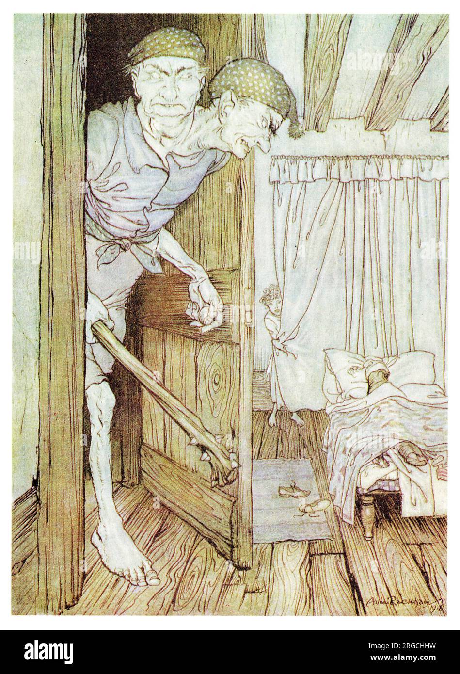 Le géant gallois à deux têtes, illustration de livre par Arthur Rackham Banque D'Images