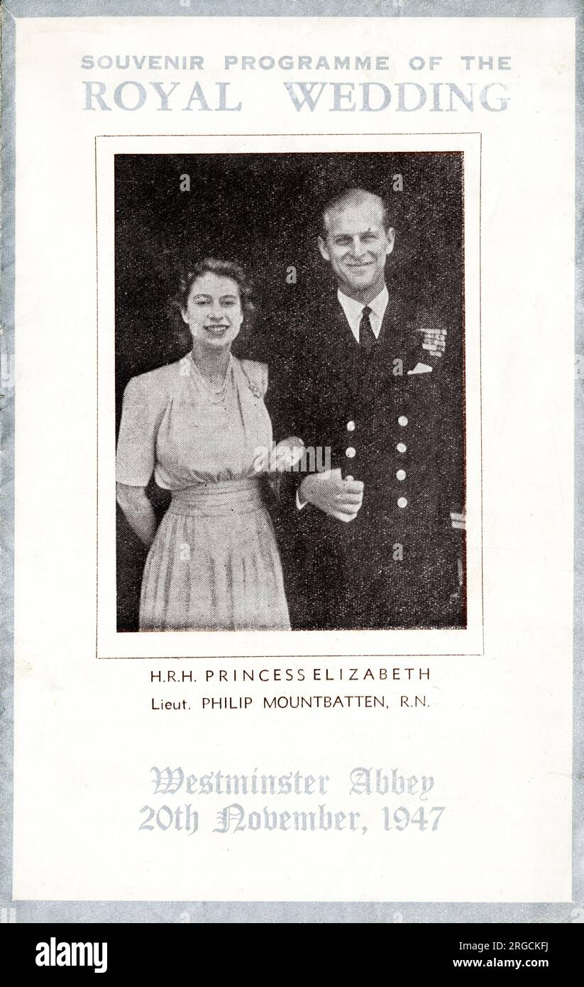 Mariage royal - Princesse Elizabeth et Philip Mountbatten, Abbaye de Westminster, Londres, 20 novembre 1947 - couverture du programme souvenir Banque D'Images