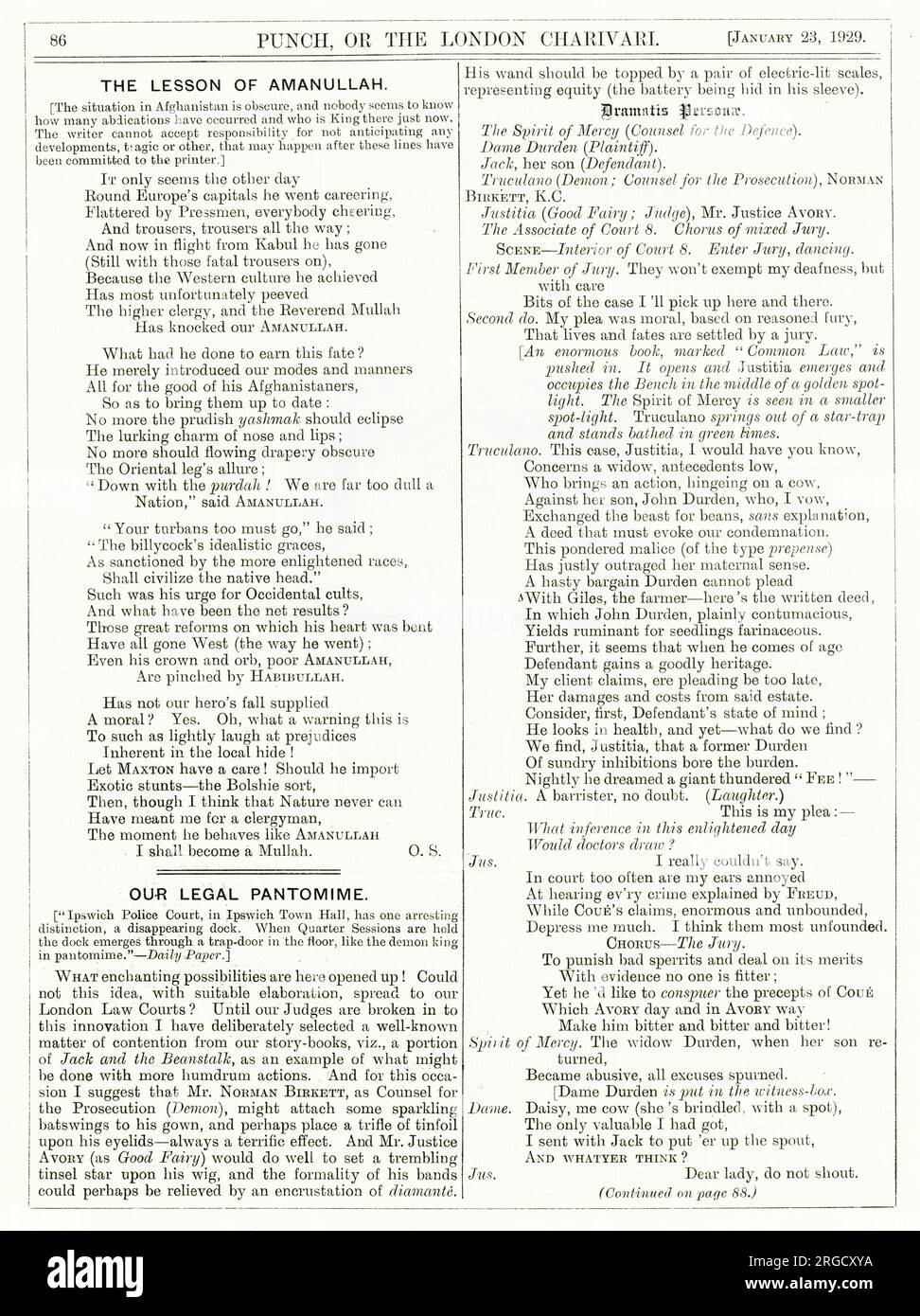 Page de Punch présentant un poème sur le roi Amanullah d'Afghanistan et son édit selon lequel les Afghans devraient adopter la robe occidentale. Poème se rapporte à une caricature de Leonard Raven Hill (voir photo no 13791229). Banque D'Images