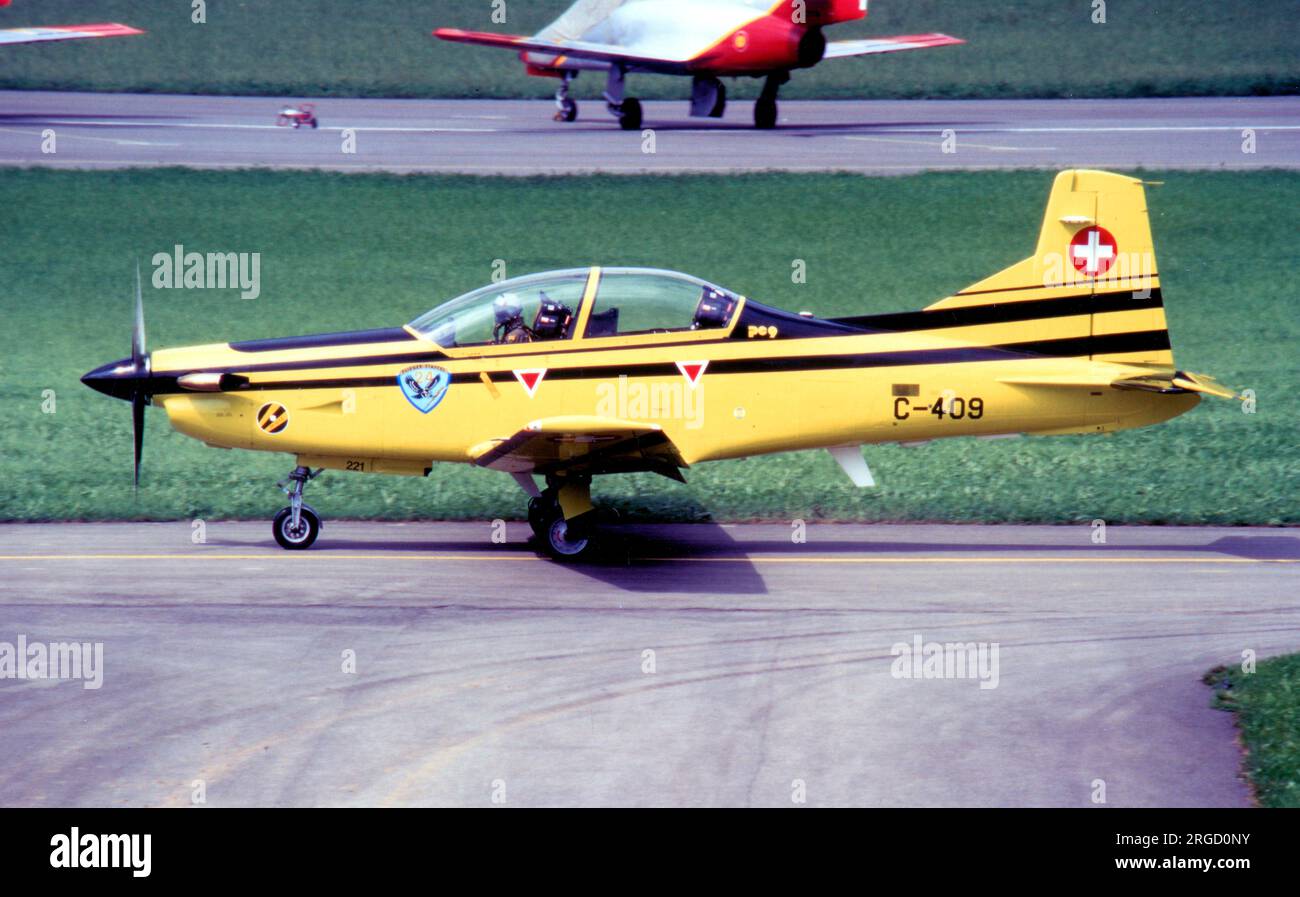 Force aérienne suisse - Pilatus PC-9 C-409 (msn 221). (Allemand: Schweizer Luftwaffe; français: Forces eyriennes suisses; italien: Forze aeree svizzere; romanche: Aviatica militara svizra) Banque D'Images