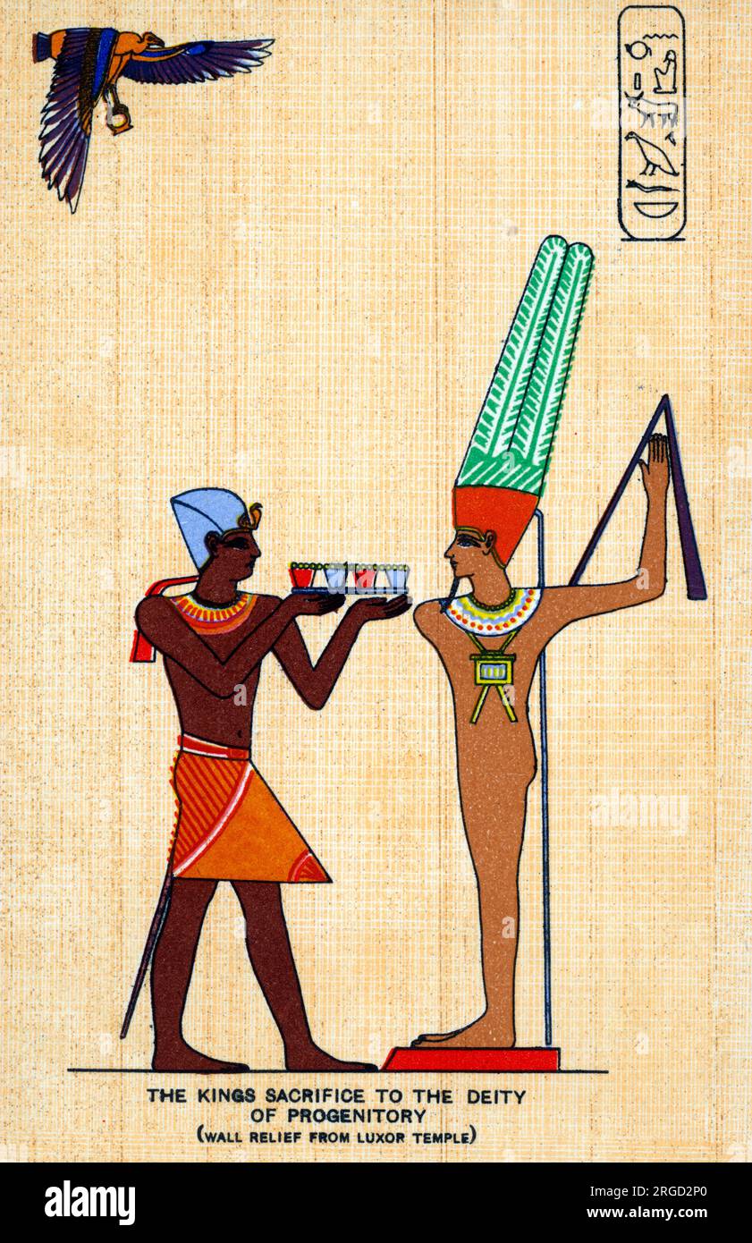 Egypte ancienne - le sacrifice du Pharaon Ramsès II aux Dieux de la postérité (un relief mural du Temple de Louxor) Banque D'Images