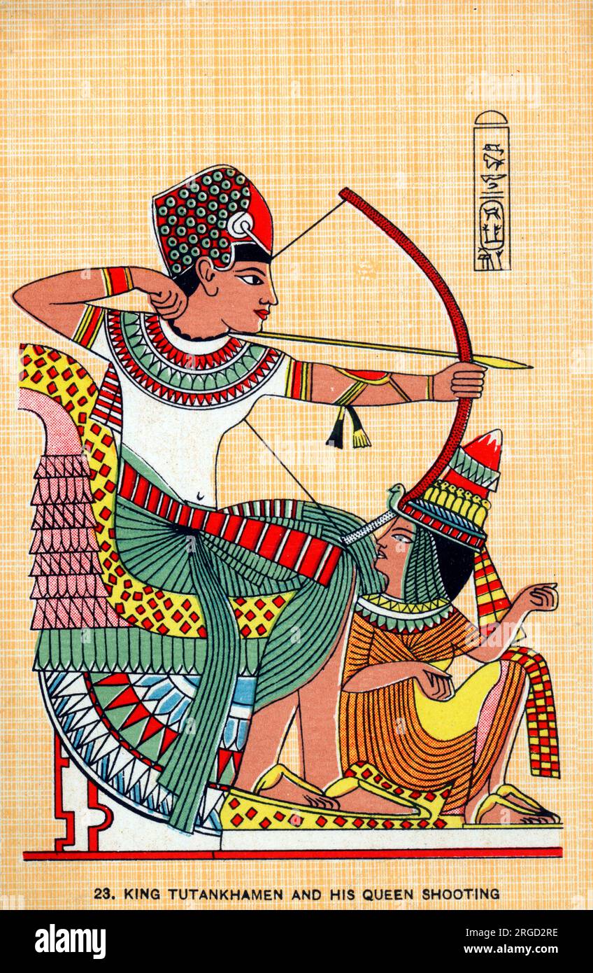 Egypte ancienne - Pharaon Toutankhamon et sa reine (Ankhesenamun - sa demi-sœur) à la chasse. Banque D'Images