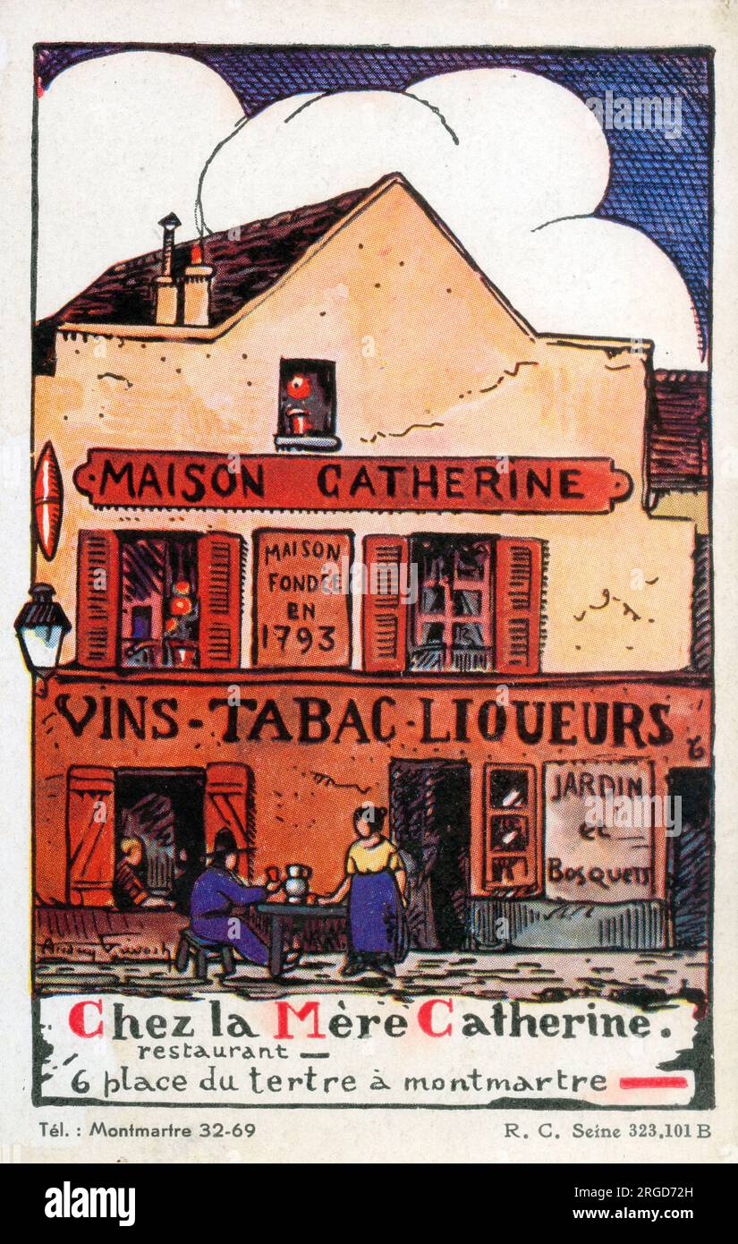 Restaurant Maison Catherine, 6 place du Tertre, Montmartre, Paris, France. L'entreprise est toujours là, avec le même nom! (2023) Banque D'Images