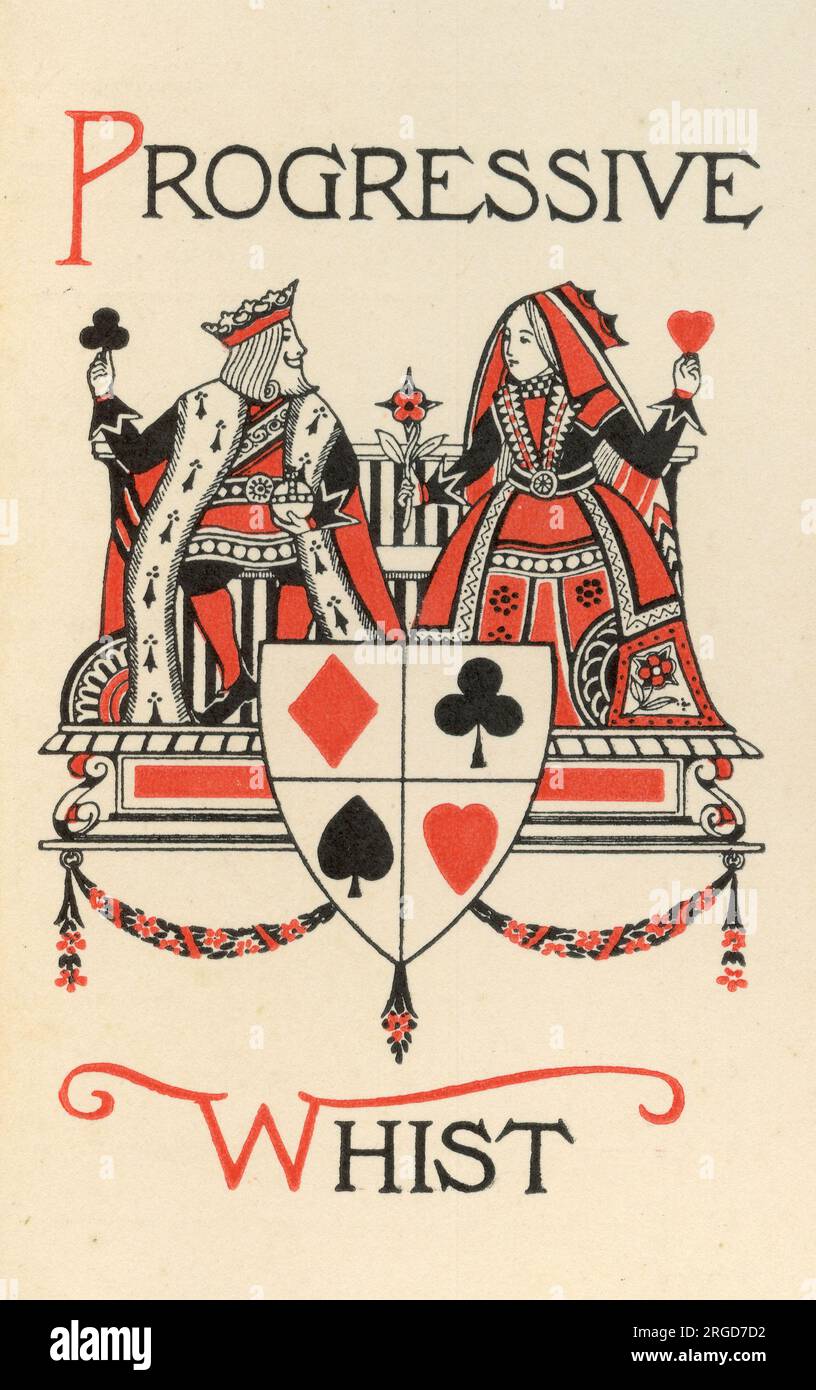 Carte de score de cartes de jeu de whist progressif, Roi de trèfle et Reine de coeur Banque D'Images
