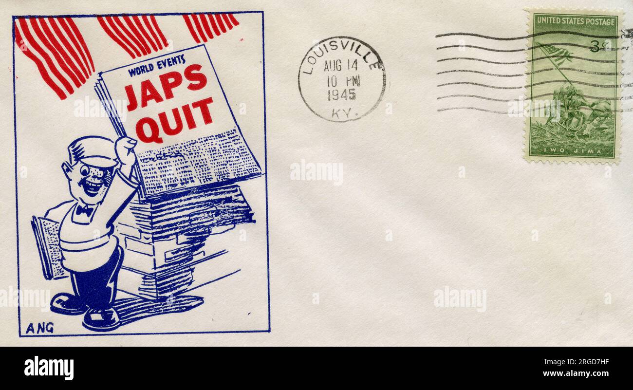 World Events, japs Quit à la fin de la Seconde Guerre mondiale, enveloppe de couverture postale américaine du vendeur de journaux Banque D'Images