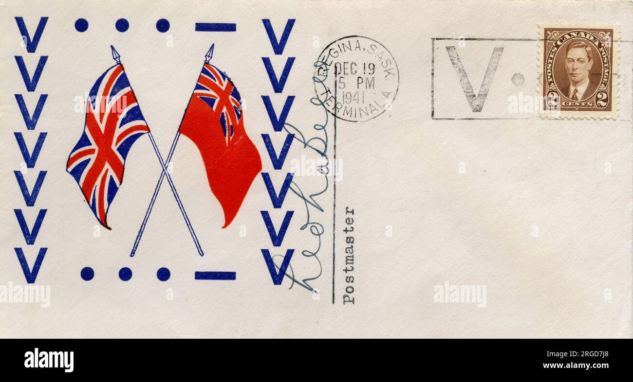 V pour Victory - WW2 enveloppe canadienne Banque D'Images