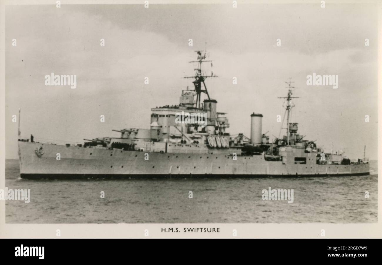 HMS Swiftsure - croiseur léger de classe Minotaur - mis en service en 1944. Banque D'Images