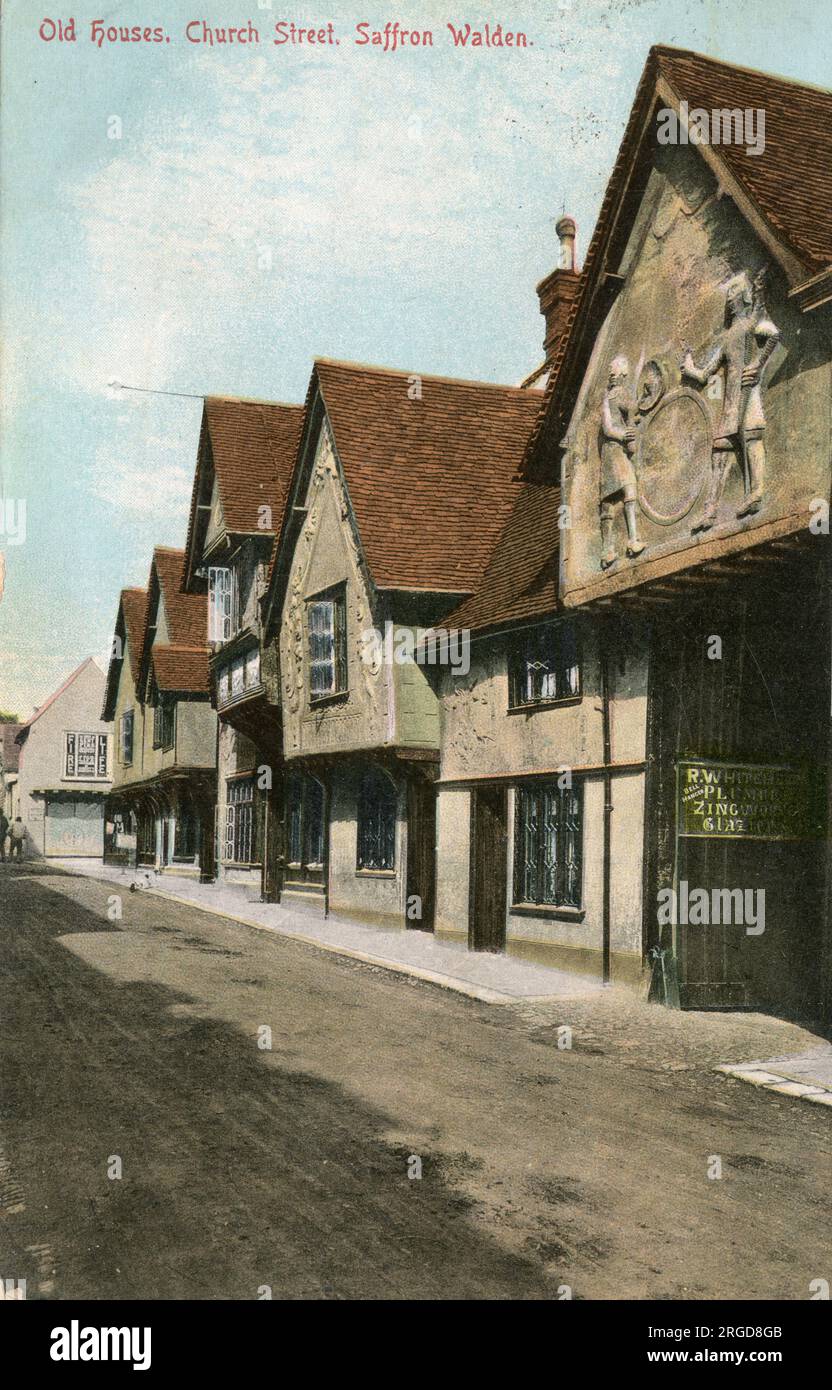 Maisons anciennes, Church Street, Saffron Walden, Essex - Hart and son, carte postale Saffron Walden Banque D'Images
