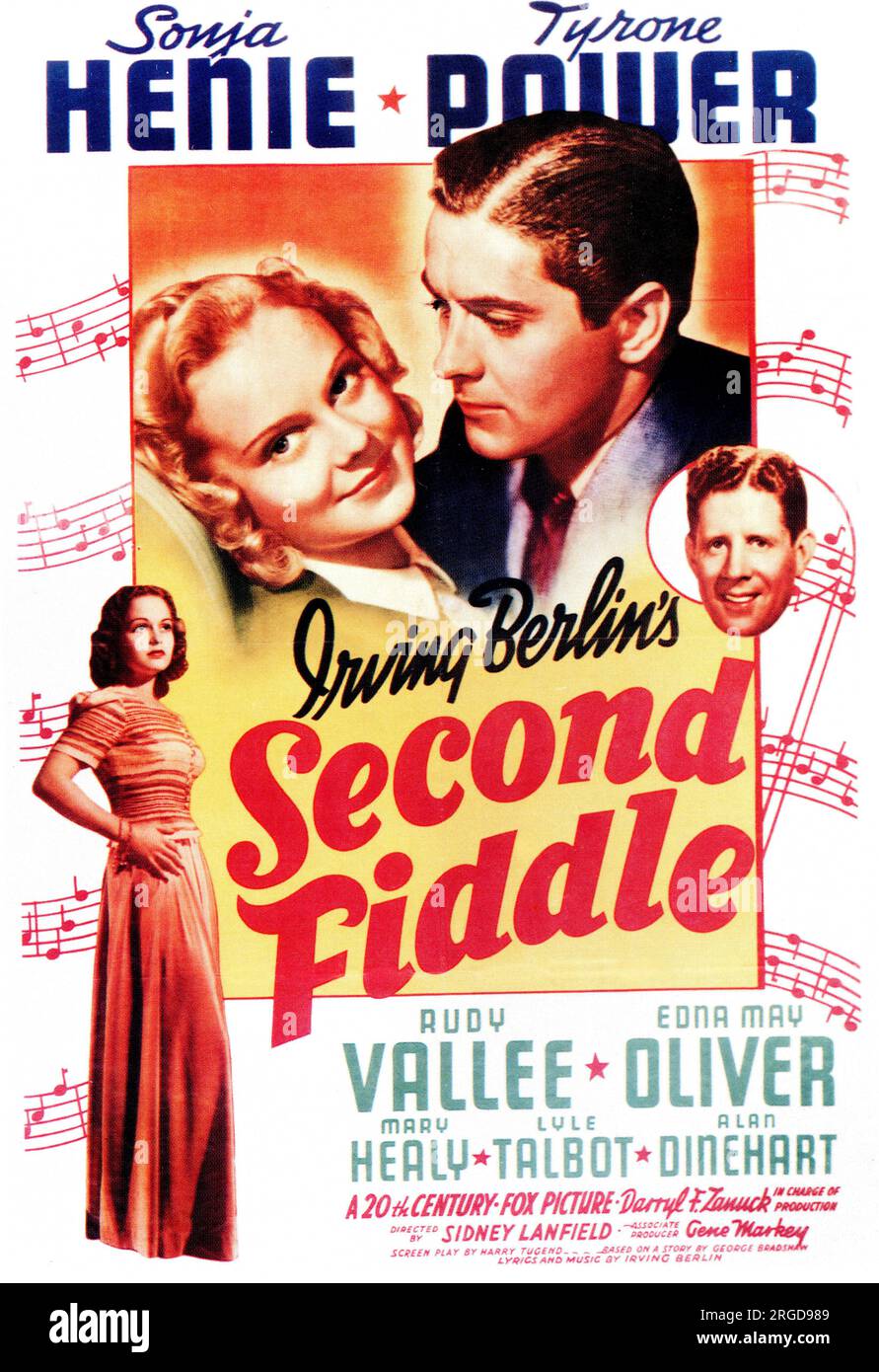 Sonja Henie, Tyrone Power, Edna May Oliver, Rudy Vallee, Portrait de publicité pour le film, 'second Fiddle', 20th Century-Fox, 1939 Banque D'Images
