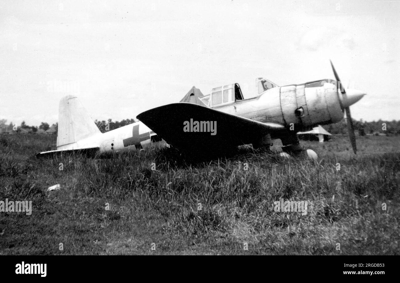 Armée impériale japonaise Air Force - Mitsubishi Ki-51 dans les marques de reddition de blanc avec de grandes croix vertes, appliquées pour lui permettre de voler à l'appui des forces alliées / administration d'occupation. Banque D'Images