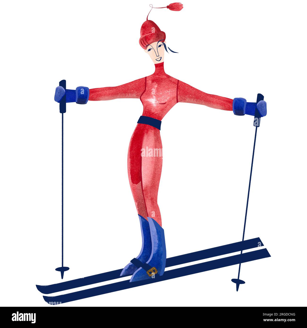 Skieur aquarelle en pull bleu. Illustration isolée de l'hiver. Sport. Clipart. Illustration raster pour Resort et Banque D'Images