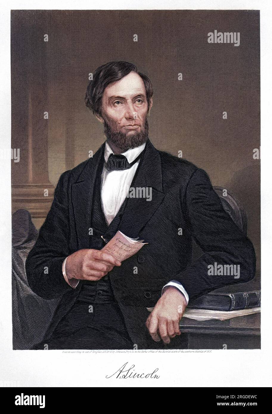 ABRAHAM LINCOLN (1809 - 1865), homme d'État américain, président, assassiné alors qu'il était au théâtre, avec son autographe. Banque D'Images