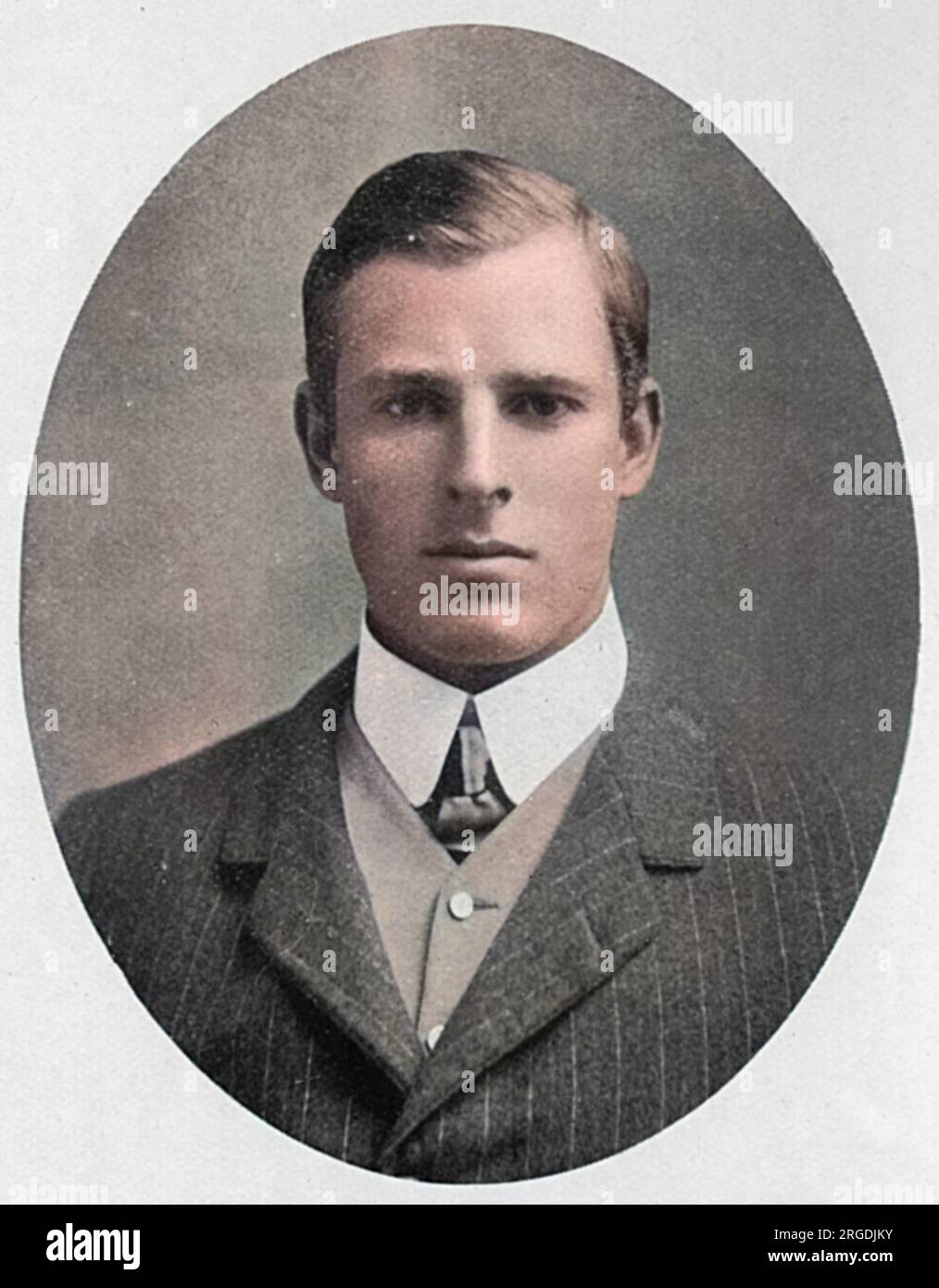 Photographie du joueur de tennis néo-zélandais Anthony Frederick Wilding, champion masculin de Wimbledon en 1910, 1911, 1912 et 1913. Sa course au championnat prend fin en 1914 lorsqu'il est battu par l'australien N. E. Brookes en trois sets consécutifs. Wilding meurt près de Neuve Chapelle, en France, le 9 mai 1915 alors qu'il combat lors de la bataille d'Aubers Ridge. Photographié ici à l'âge de vingt-deux ans alors qu'il était capitaine du Cambridge University Lawn tennis Club. Banque D'Images