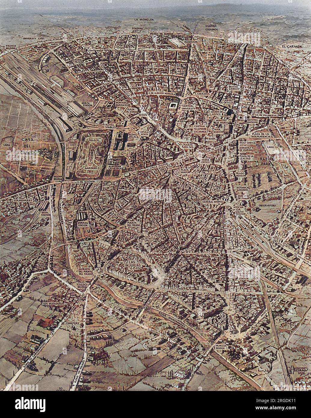 Une vue aérienne de Madrid, photographiée au début de la guerre civile espagnole en 1936. Madrid, la capitale espagnole, a été tenue par l'armée républicaine contre un siège de trois ans des forces nationalistes. Banque D'Images